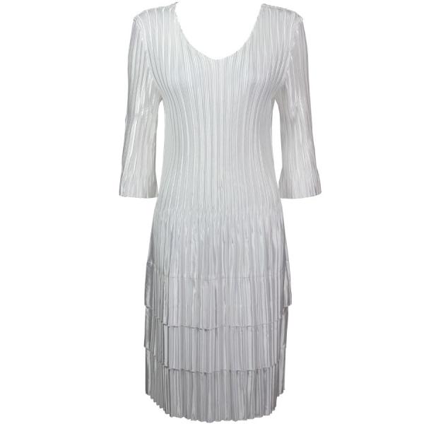 wholesale 1554 - Satin Mini Pleat 3/4 Sleeve Dresses Solid White Satin Mini Pleats - Three Quarter Sleeve Dress - One Size Fits Most