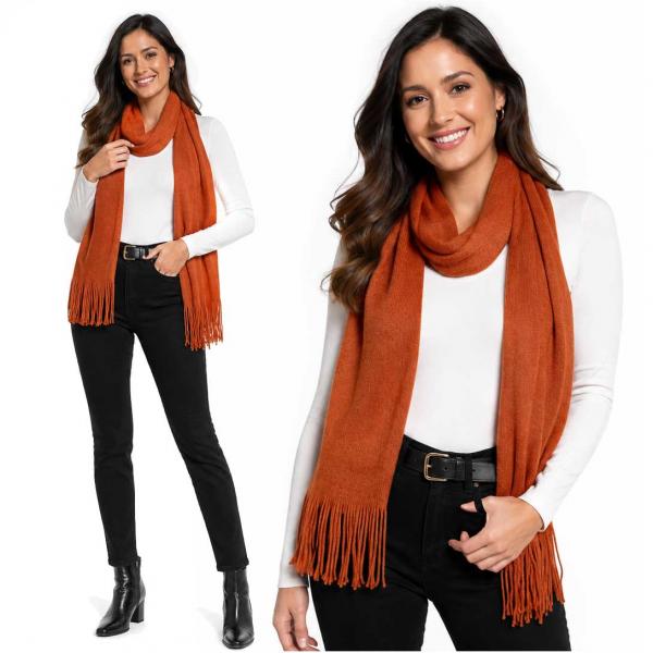 wholesale 0940002 - Cashmere Feel Scarves Rust  - 