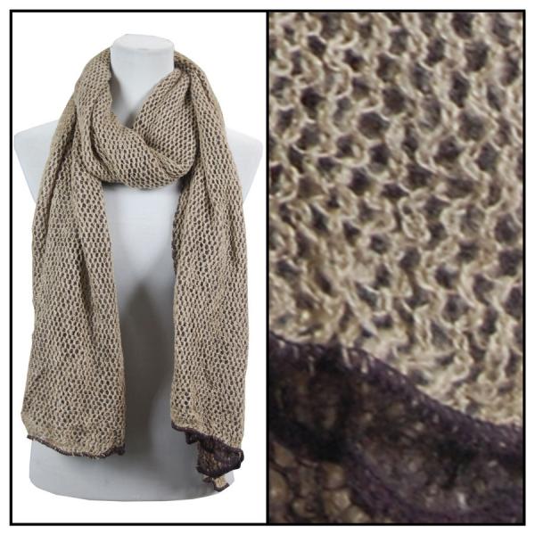 wholesale 8086 - Oblong Scarves - 3 in 1 Crochet Two-Ply Brown-Beige - 