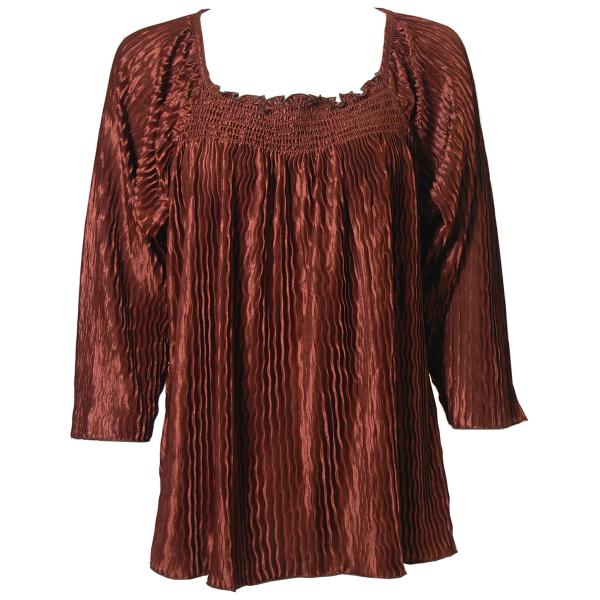 wholesale 1591 - Wave Satin Mini Pleats - 3/4 Sleeve* Solid Brown Wave Satin Mini Pleat - Three Quarter Sleeve - One Size Fits All