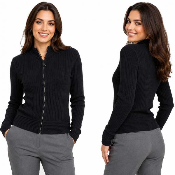 wholesale 1594 -Diamond Zipper Sweaters 1594 - Black<br> 
Crystal Zipper Sweater (MB) - One Size Fits Most