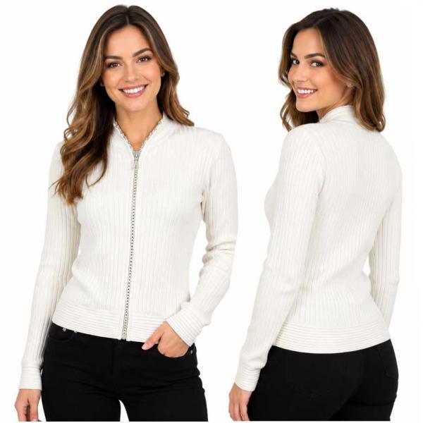 wholesale 1594 -Diamond Zipper Sweaters 1594 - Ivory - One Size Fits Most