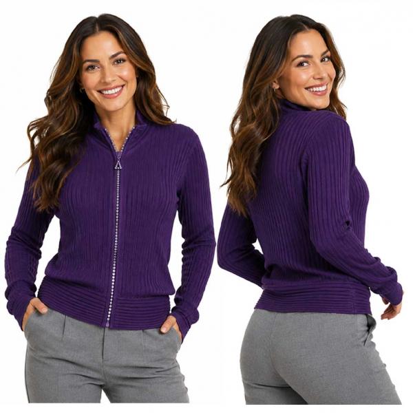 wholesale 1594 -Diamond Zipper Sweaters 1594 - Eggplant<br> Crystal Zipper Sweater - One Size Fits Most