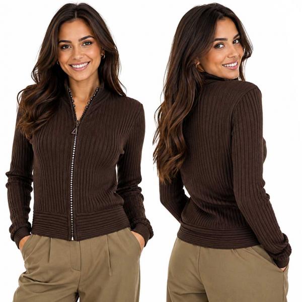 wholesale 1594 -Diamond Zipper Sweaters 1594 - Brown - One Size Fits Most
