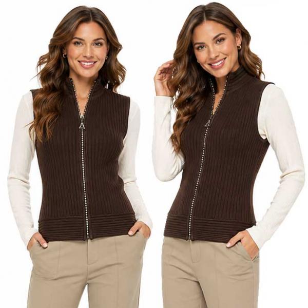 wholesale 1595 - Diamond Zipper Sweater Vest Brown - One Size Fits Most