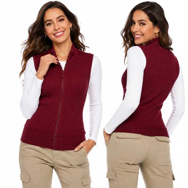wholesale 1595 - Diamond Zipper Sweater Vest Burgundy - One Size Fits Most