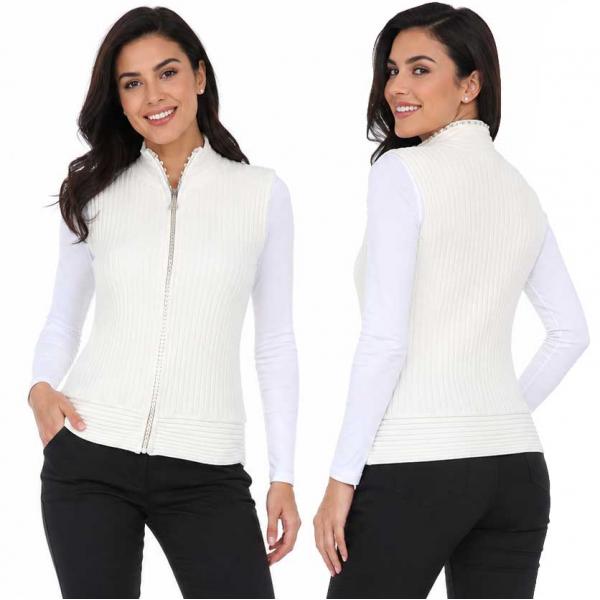 wholesale 1595 - Diamond Zipper Sweater Vest Ivory - One Size Fits Most