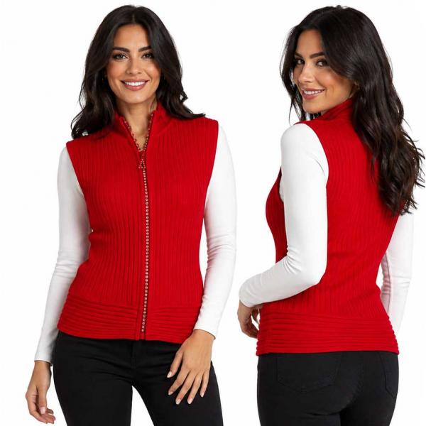 wholesale 1595 - Diamond Zipper Sweater Vest Red - One Size Fits Most