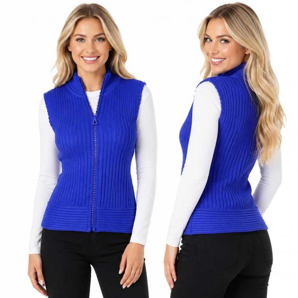 wholesale 1595 - Diamond Zipper Sweater Vest Royal Blue MB - One Size Fits Most