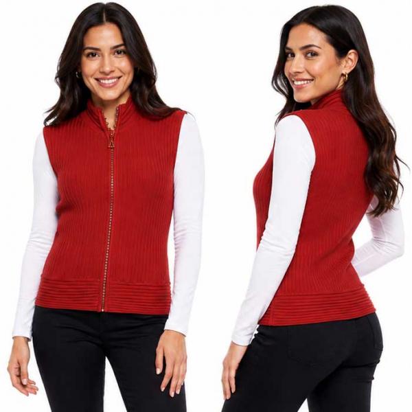 wholesale 1595 - Diamond Zipper Sweater Vest Rust - One Size Fits Most
