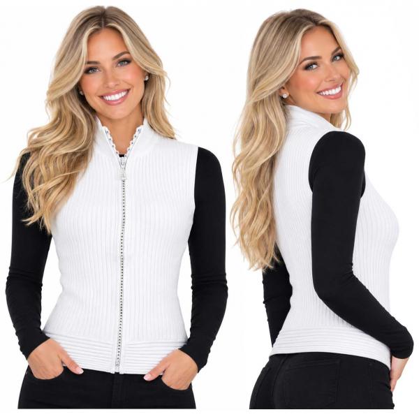 wholesale 1595 - Diamond Zipper Sweater Vest White - One Size Fits Most