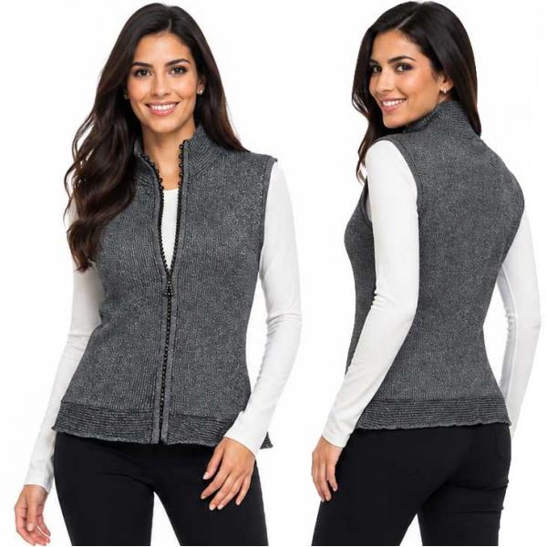 wholesale 1595 - Diamond Zipper Sweater Vest Metallic Black - One Size Fits Most
