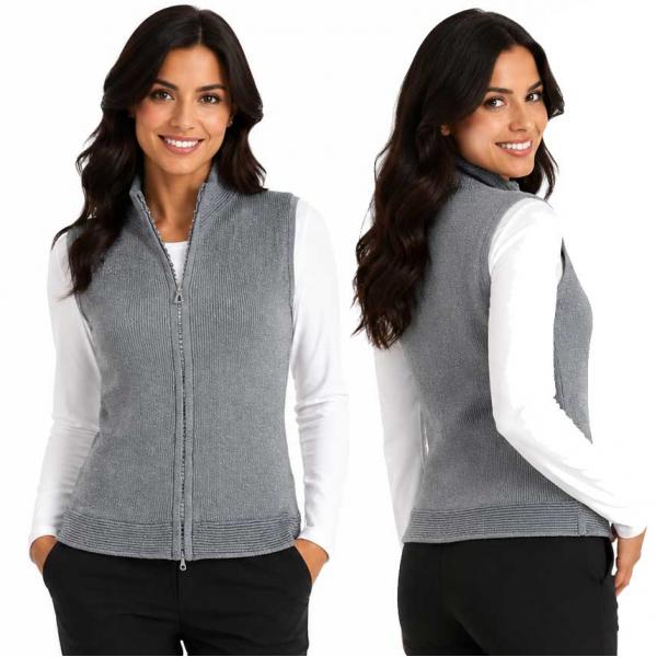 wholesale 1595 - Diamond Zipper Sweater Vest Metallic Charcoal - One Size Fits Most