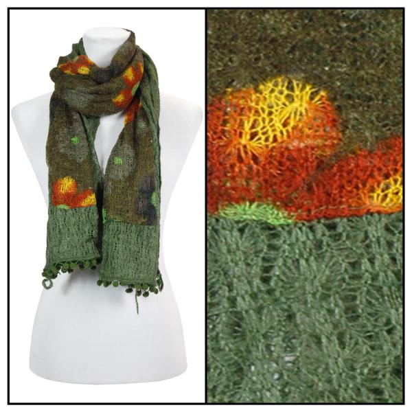 Wholesale Oblong Scarves - Flower Pom Pom 2013* Green - 