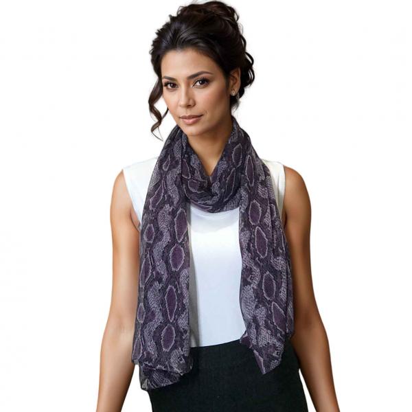 Wholesale 3127 - Reptile Print Scarves with Magnetic Clasp  4116 - Purple<br>
Reptile Print Scarf - 