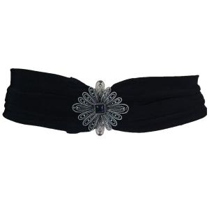 1639 - Slinky Stretch Belts Daisy Design - Black 03 - One Size Fits All