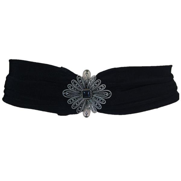 wholesale 1639 - Slinky Stretch Belts Daisy Design - Black 03 - One Size Fits All
