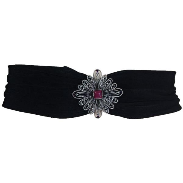 wholesale 1639 - Slinky Stretch Belts Daisy Design - Black 04 Slinky Stretch Belt MB - One Size Fits All