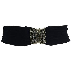 1639 - Slinky Stretch Belts Rose Design - Black 01 - One Size Fits All