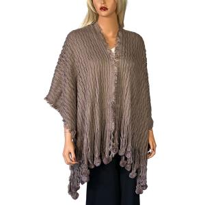 1657  - Wave Overlap Knit with Pom Pom Taupe<br>
Wave Overlap Knit with Pom Pom - 