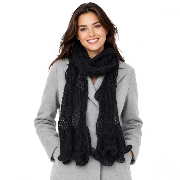 wholesale 1671 - Oblong Scarves - Crochet Wave  4068 - Black - 14