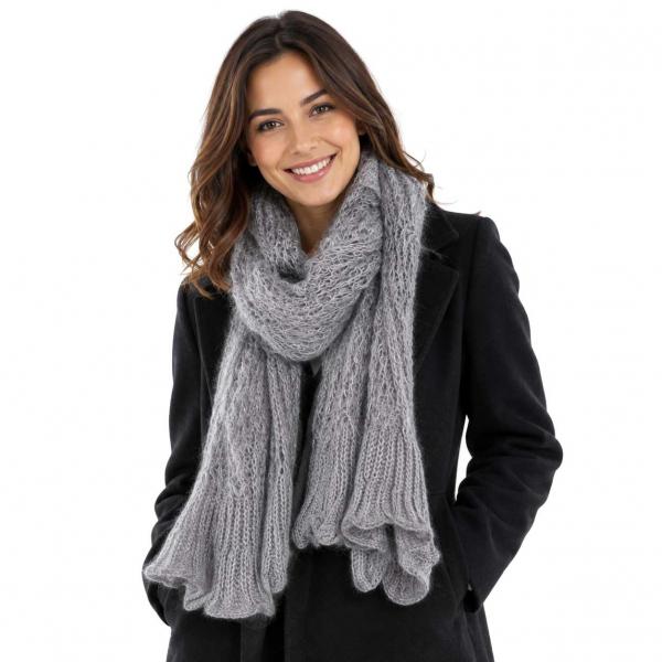wholesale 1671 - Oblong Scarves - Crochet Wave  4068 - Grey  - 14