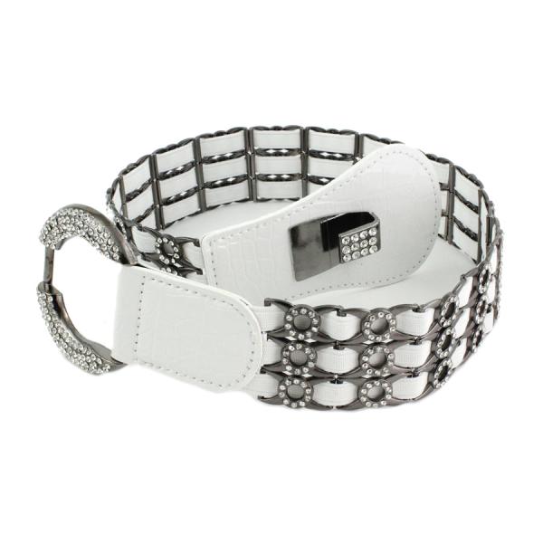 Wholesale 8545 Crystal Stretch Belts L6070 - White Crystal Stretch Belt - 