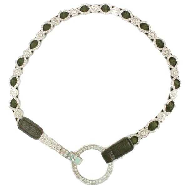 Wholesale 8545 Crystal Stretch Belts J4140 - Olive Crystal Stretch Belt - 
