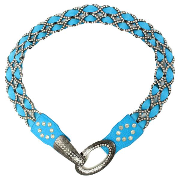 Wholesale Crystal Stretch Belts L6062 - Teal Blue - 