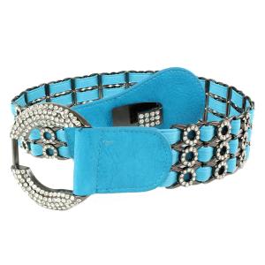 Wholesale 8545 Crystal Stretch Belts L6070 - Teal Blue Crystal Stretch Belt - 
