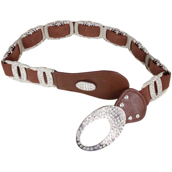 wholesale 8545 Crystal Stretch Belts X9299 - Brown Crystal Stretch Belt - 
