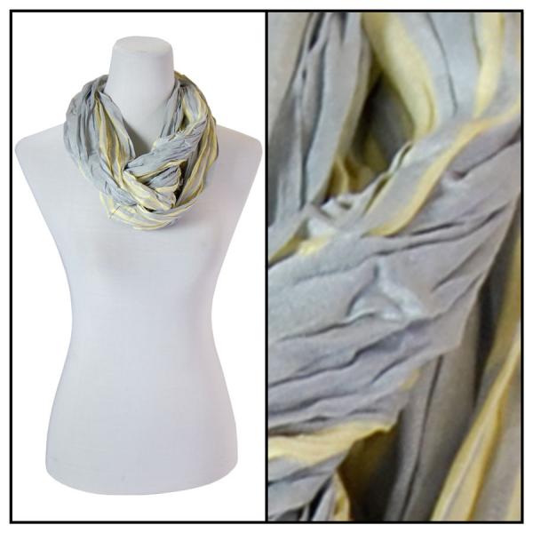 100 - Cotton/Silk Blend Infinity Scarves Striped Grey-Yellow - 