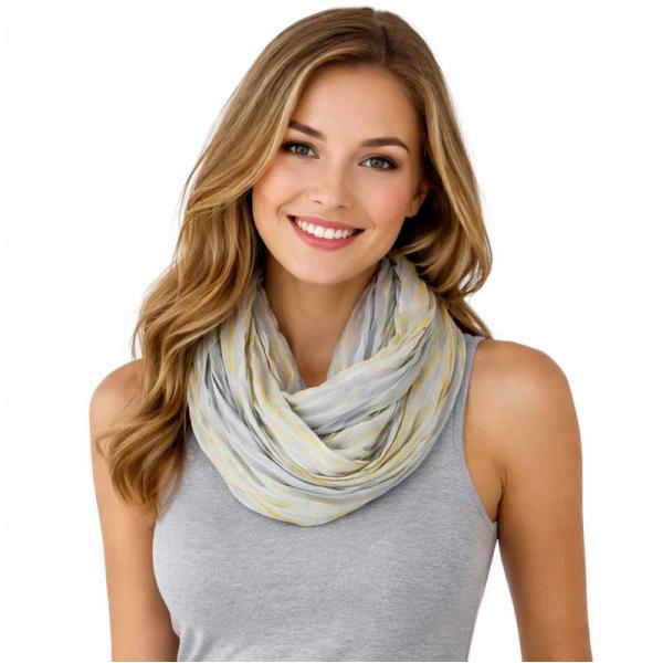 wholesale 100 - Cotton/Silk Blend Infinity Scarves Striped Grey-Yellow
(MB) - 