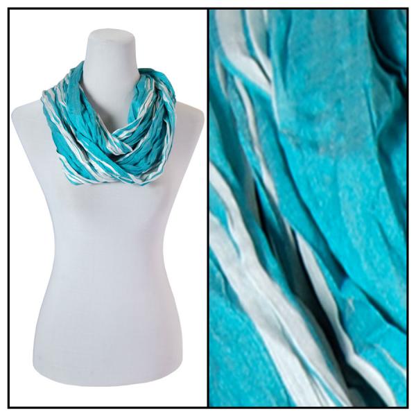 wholesale 100 - Cotton/Silk Blend Infinity Scarves Striped Teal-White (MB) - 