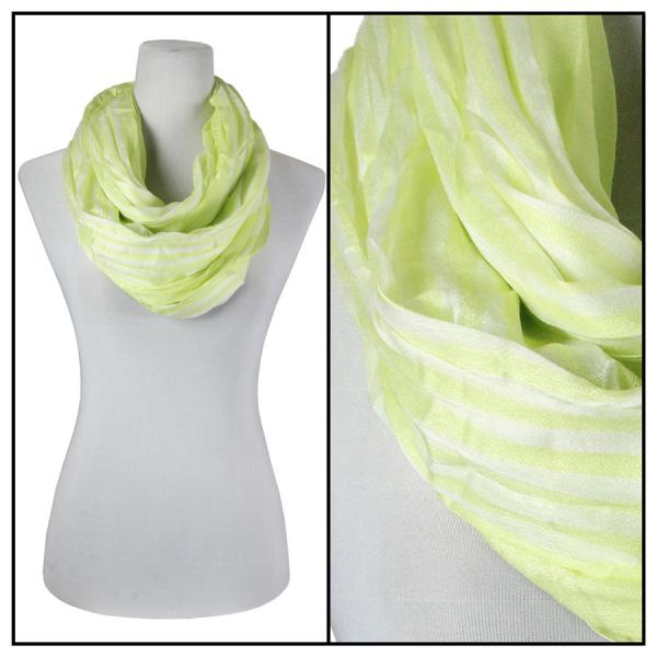 100 - Cotton/Silk Blend Infinity Scarves Striped Lime-White - 