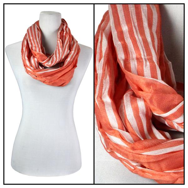 wholesale 100 - Cotton/Silk Blend Infinity Scarves Striped Tangerine-White - 