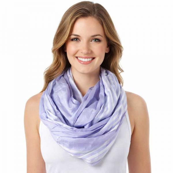 wholesale 100 - Cotton/Silk Blend Infinity Scarves Striped Lilac-White
(MB) - 