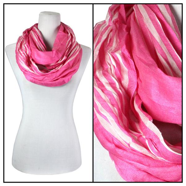 100 - Cotton/Silk Blend Infinity Scarves Striped Rose-White  - 