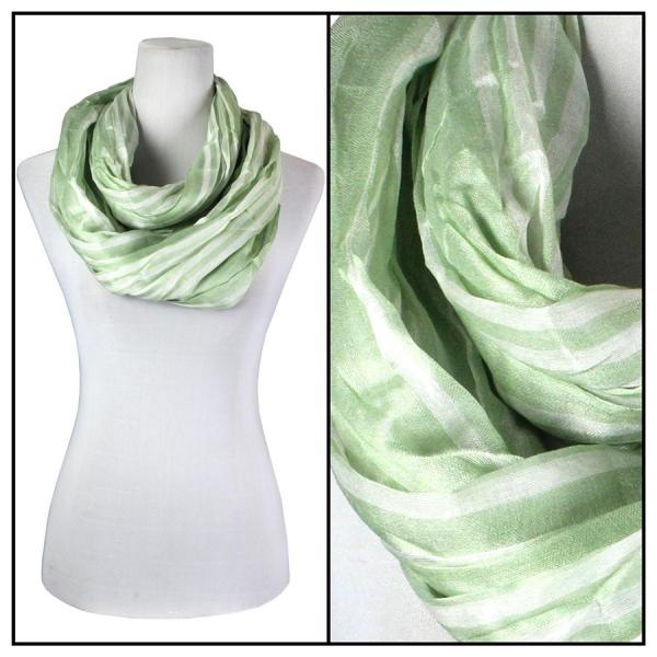 100 - Cotton/Silk Blend Infinity Scarves Striped Sage-White - 