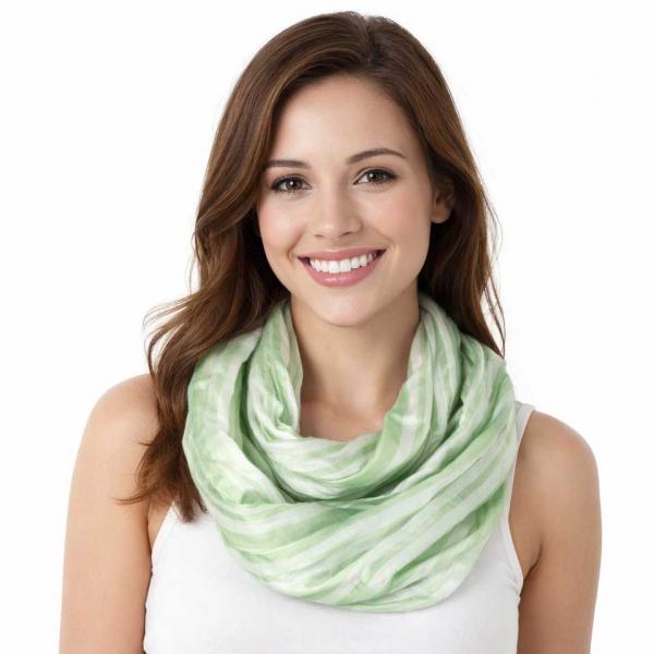 wholesale 100 - Cotton/Silk Blend Infinity Scarves Striped Sage-White - 