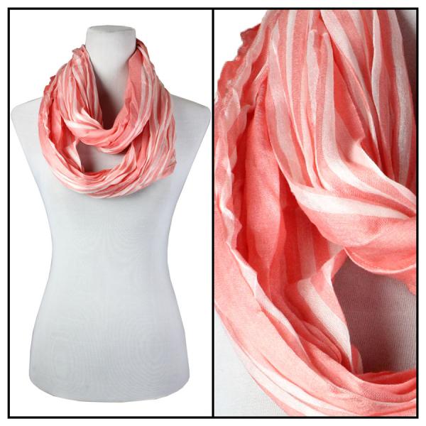 100 - Cotton/Silk Blend Infinity Scarves Striped Peach-White - 