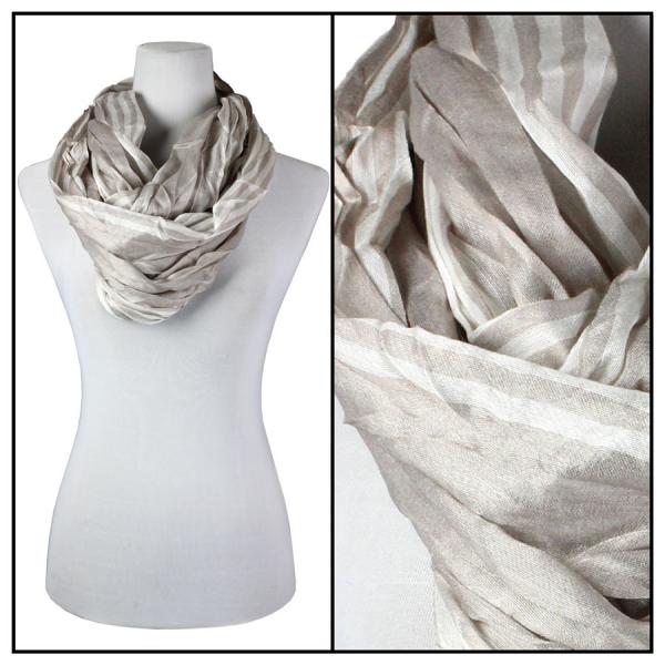 wholesale 100 - Cotton/Silk Blend Infinity Scarves Striped Taupe-White - 