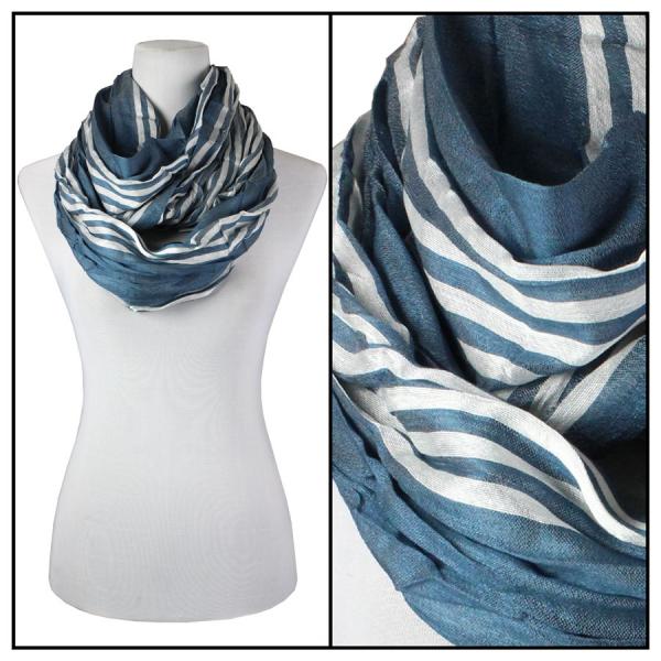 100 - Cotton/Silk Blend Infinity Scarves Striped Indigo-White - 