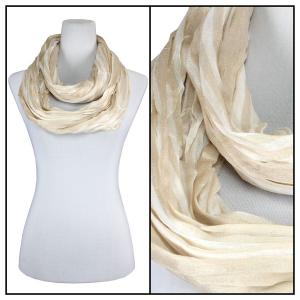 100 - Cotton/Silk Blend Infinity Scarves Striped Champagne-White - 