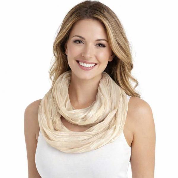 wholesale 100 - Cotton/Silk Blend Infinity Scarves Striped Champagne-White - 