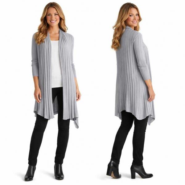 1694 - Long Ribbed Sweater Silver Magic Convertible Long Ribbed Sweater - 