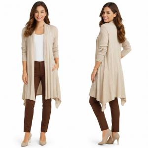 1694 - Long Ribbed Sweater Beige  - 