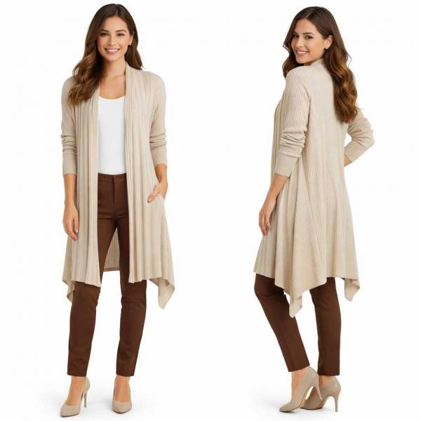 1694 - Long Ribbed Sweater Beige  - 