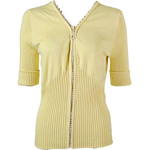 1729 - Diamond Crystal Zipper Half Sleeve Top Baby Yellow - One Size Fits  (S-L)