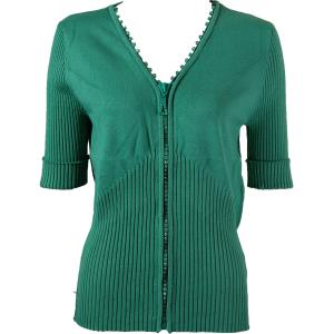 1729 - Diamond Crystal Zipper Half Sleeve Top Seagreen - One Size Fits  (S-L)